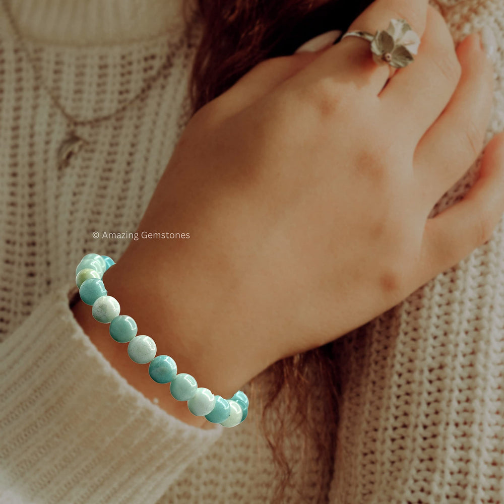 Amazing Gemstone Amazonite bracelet adjustable band fits 7–10.5 inches comfortably.