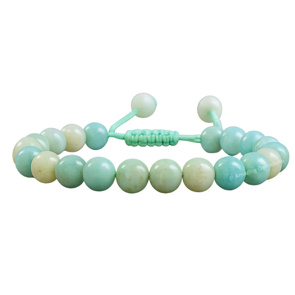 Amazing Gemstone Amazonite bracelet beads close-up, natural 8mm stones for everyday wear.