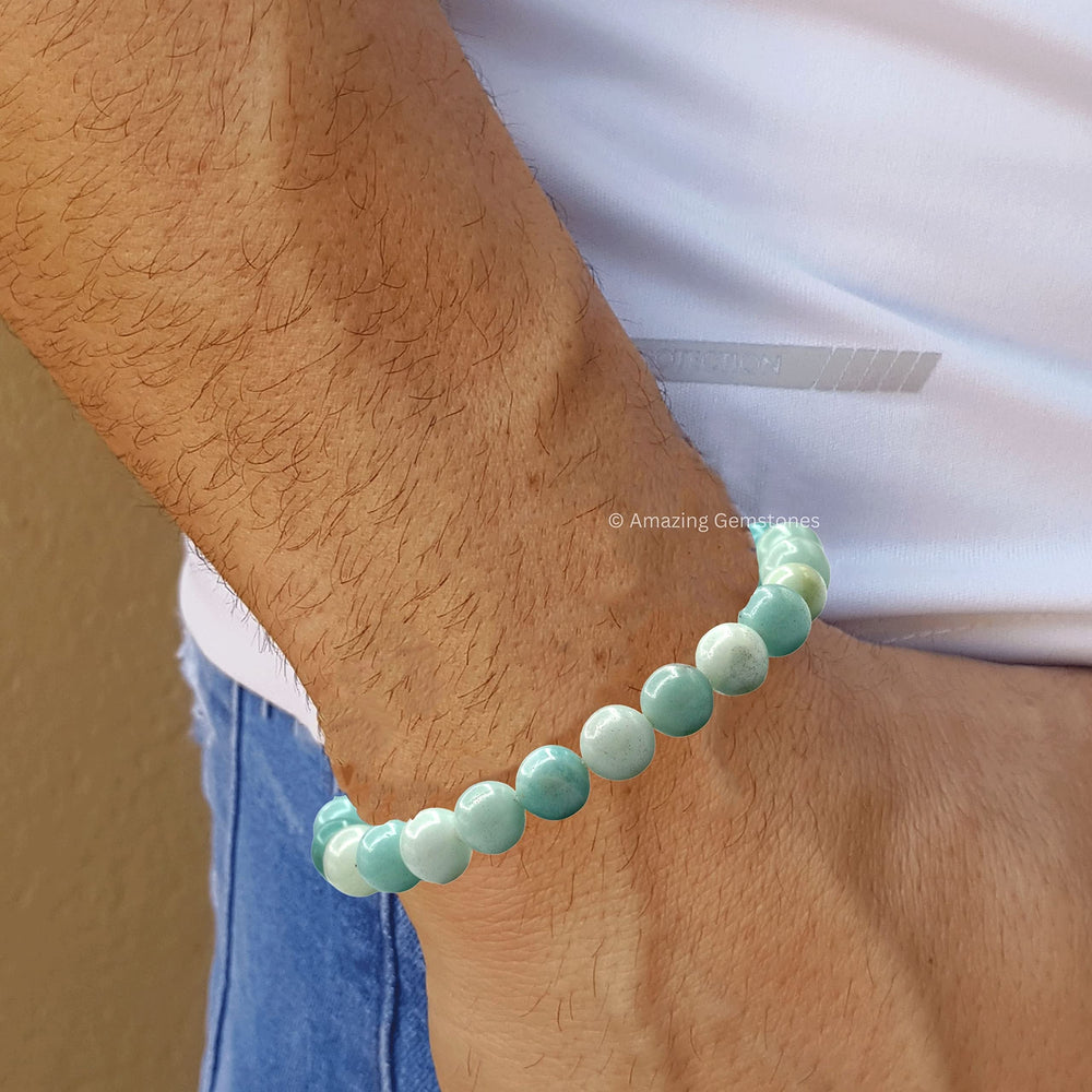Amazing Gemstone Amazonite bracelet gift-ready, ideal for Father's Day or holidays.