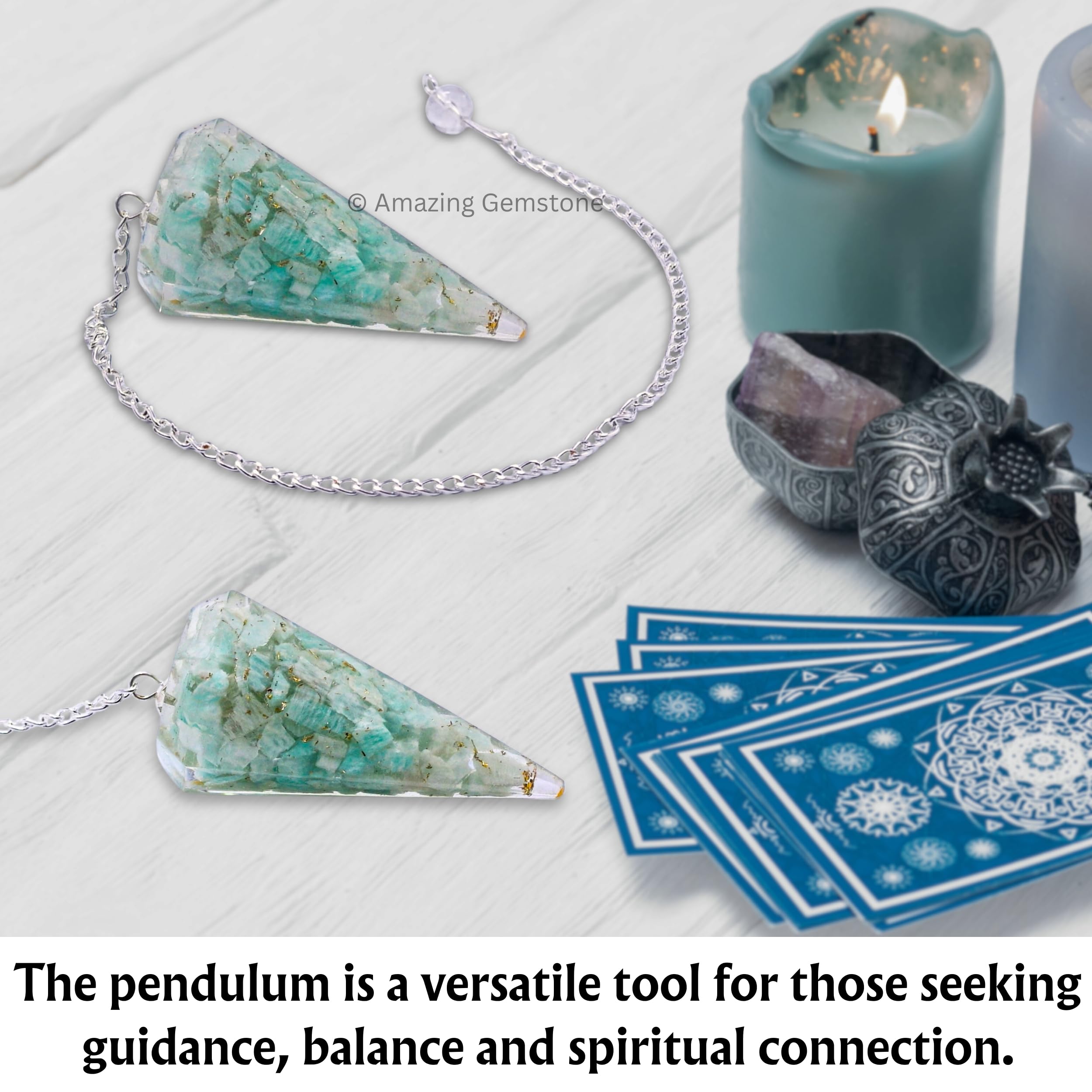 Amazing Gemstone Amazonite Orgone Pendulum supports crystal grid layouts