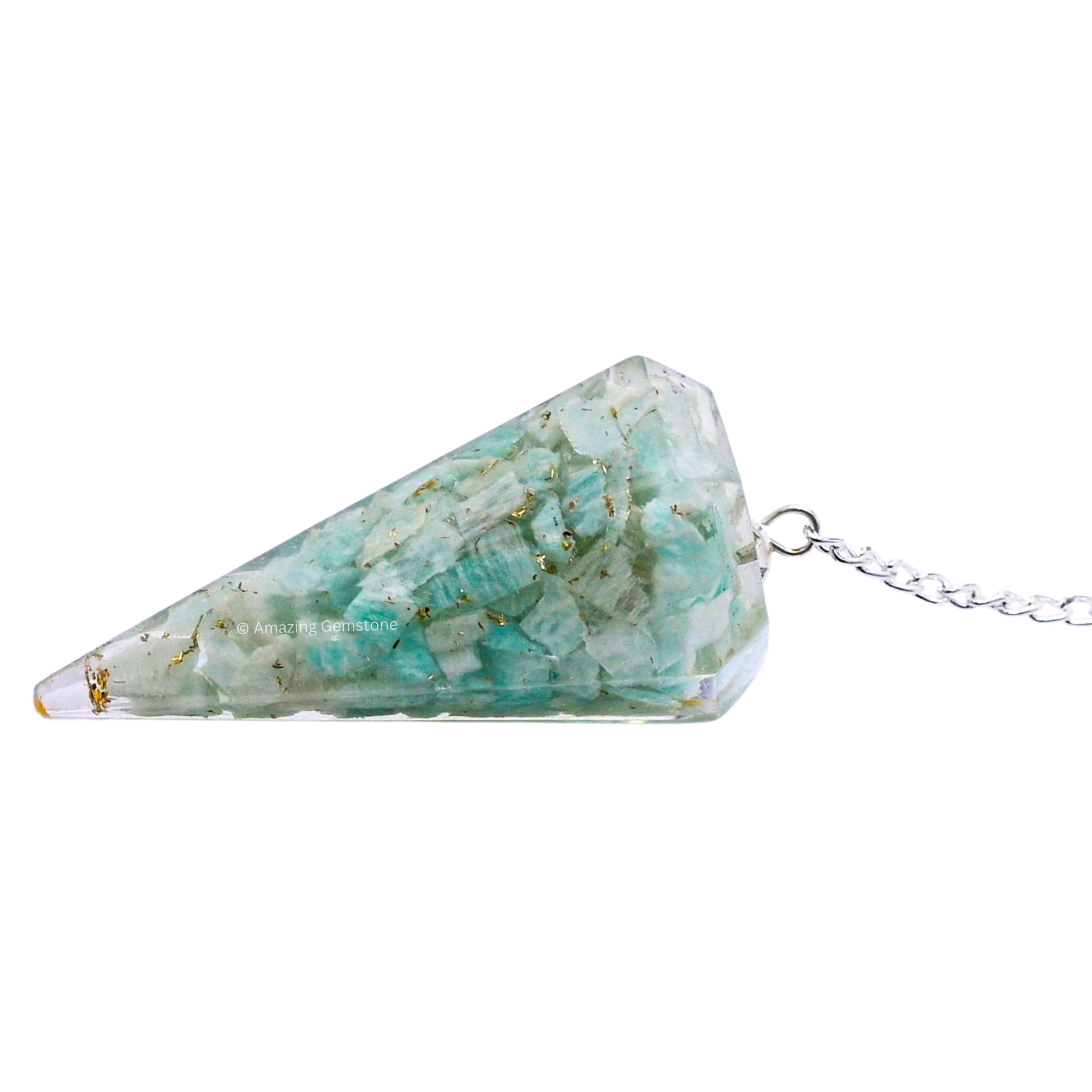Amazing Gemstone Amazonite Orgone Pendulum in velvet pouch ideal gift