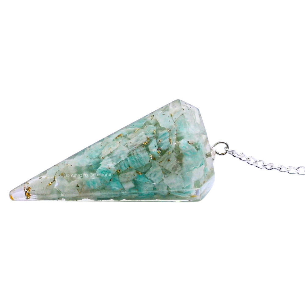 Amazing Gemstone Amazonite Orgone Pendulum in velvet pouch ideal gift