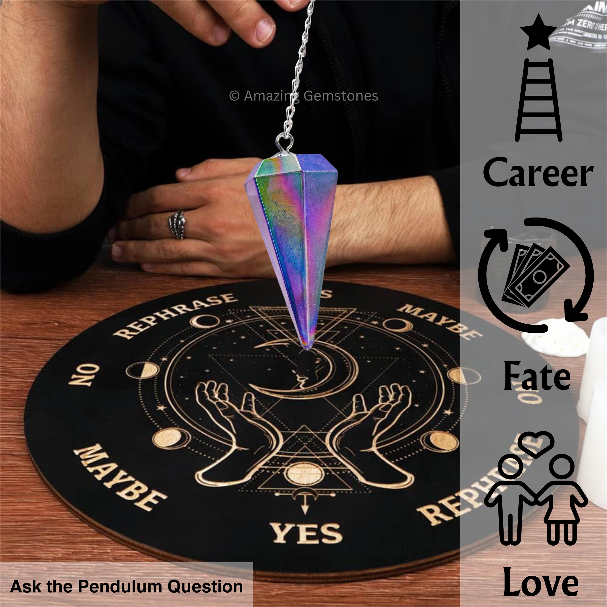 Pendulum used in Reiki meditation with Amazing Gemstone crystals