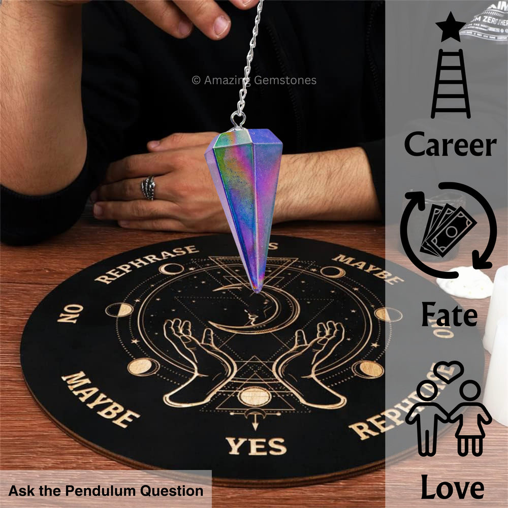 Pendulum used in Reiki meditation with Amazing Gemstone crystals