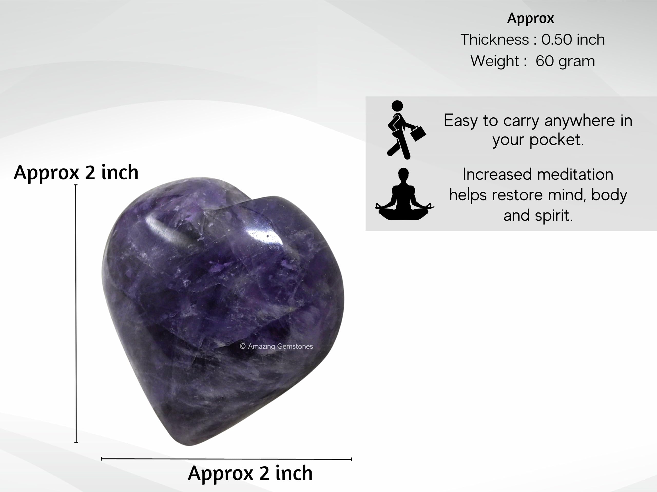 Amazing Gemstone amethyst heart palm stone held during energy work for focus and calm.