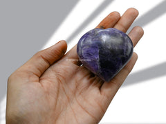 Amazing Gemstone amethyst heart palm stone sized 45-50mm, perfect for pocket carry and touch.