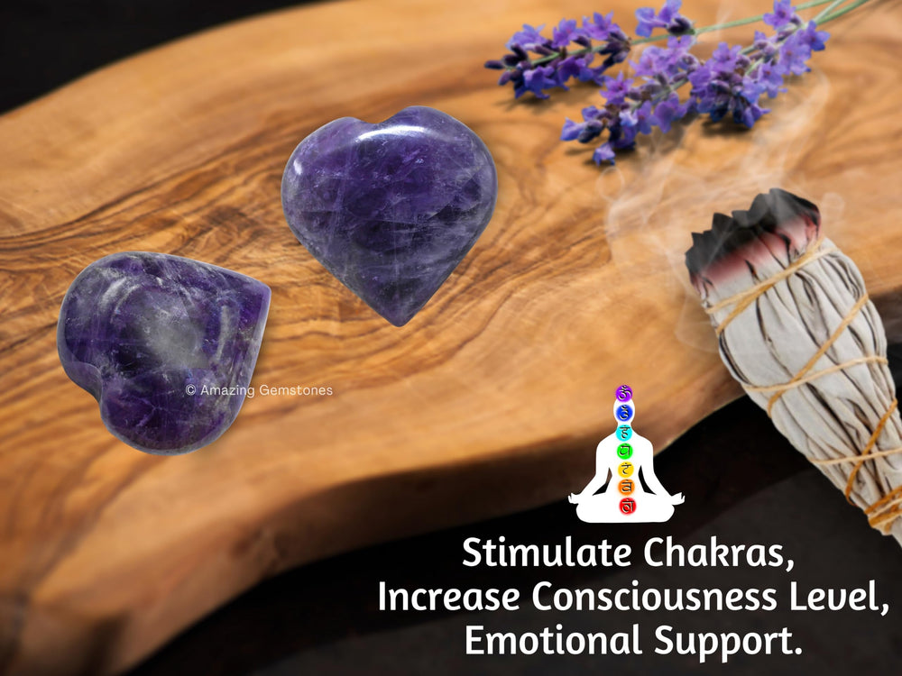 Amazing Gemstone amethyst heart palm stone arrives in a velvet pouch ready for gifting.