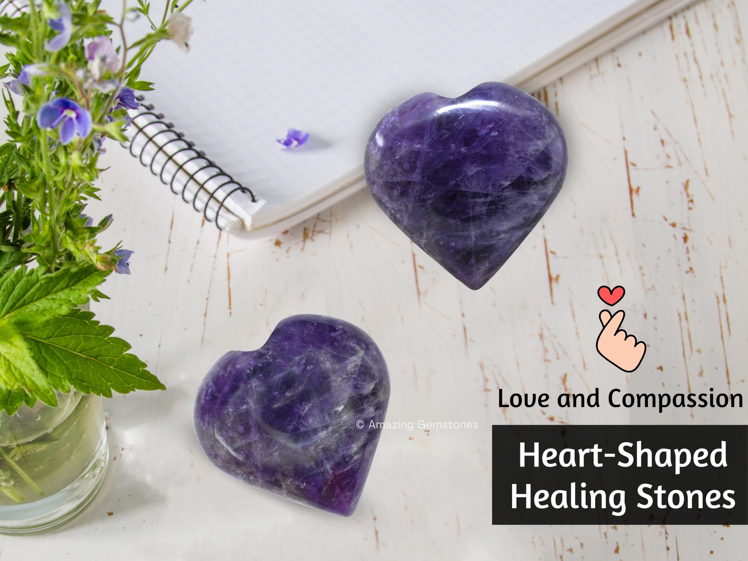 Amazing Gemstone amethyst heart palm stone includes authenticity certificate for confidence in natural origin.