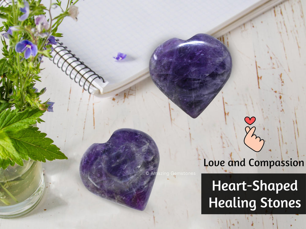 Amazing Gemstone amethyst heart palm stone includes authenticity certificate for confidence in natural origin.
