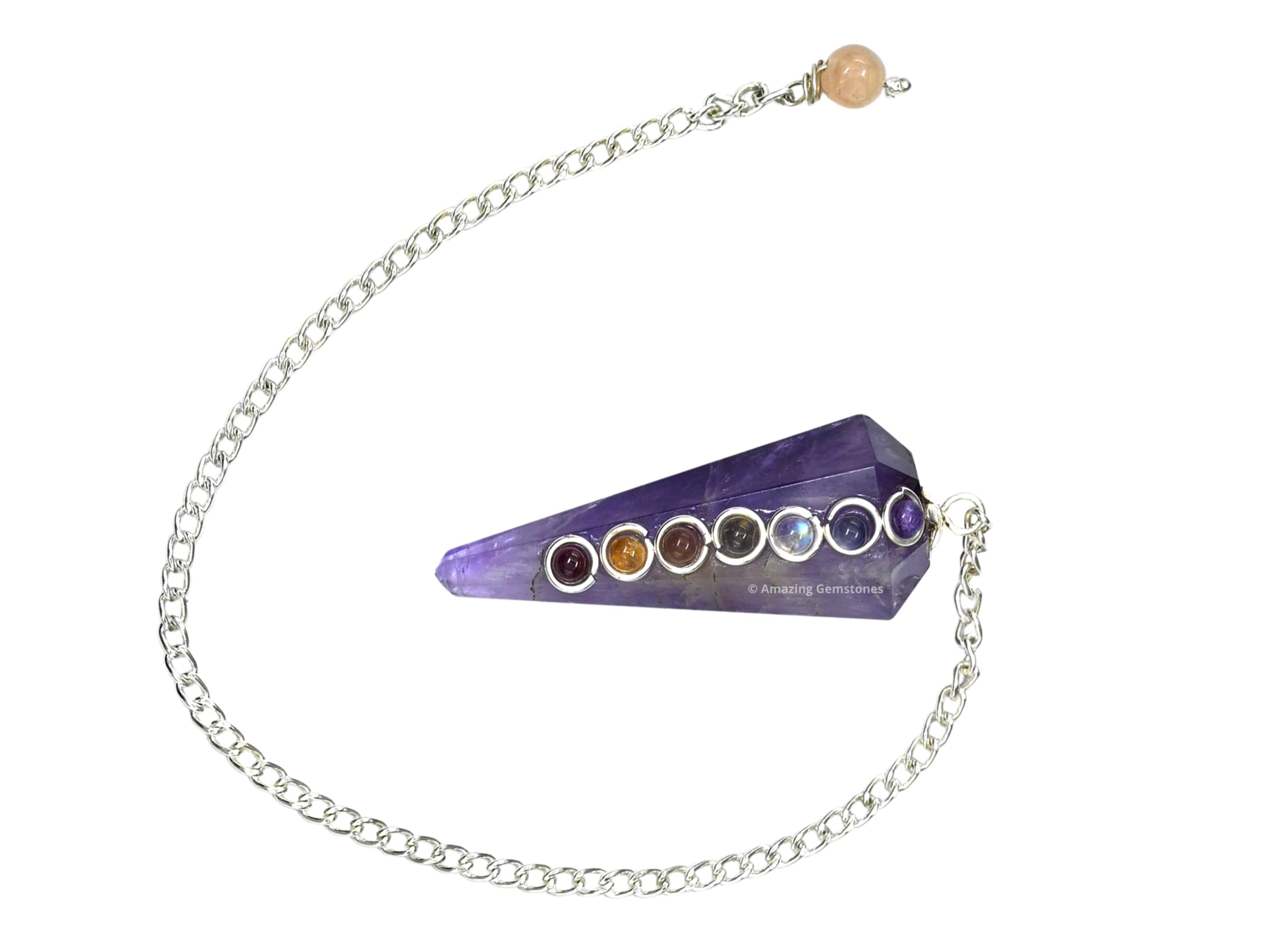 Amazing Gemstone amethyst pendulum with clear quartz bead enhances energy flow
