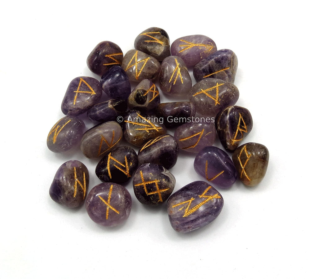 Amazing Gemstone amethyst runes in velvet pouch kept organized