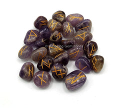 Amazing Gemstone amethyst runes in velvet pouch kept organized