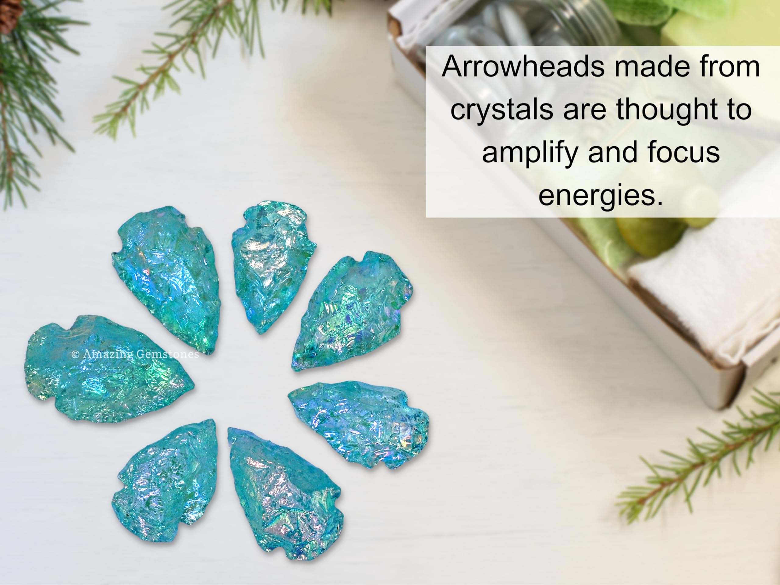Amazing Gemstone Aqua Aura Quartz arrowhead decor display with natural charm.
