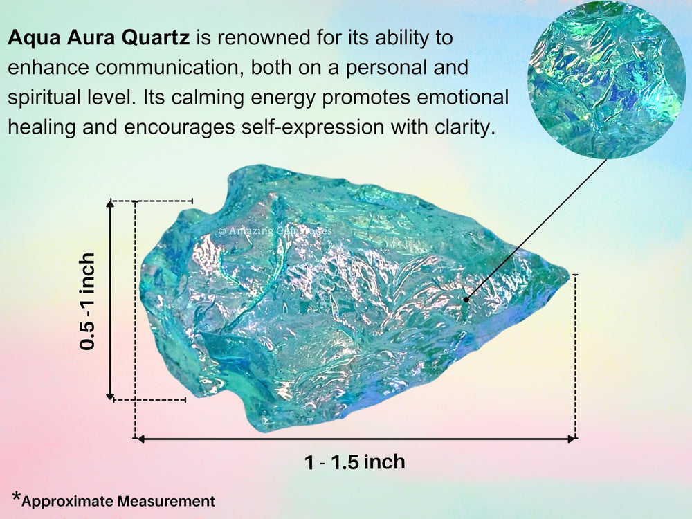 Amazing Gemstone Aqua Aura Quartz arrowhead natural mined crystal with earthy charm.