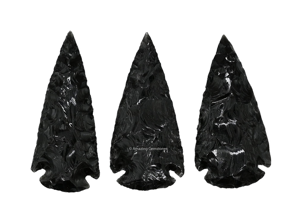 Amazing Gemstone black obsidian arrowhead—natural crystal ideal for craft projects and displays.