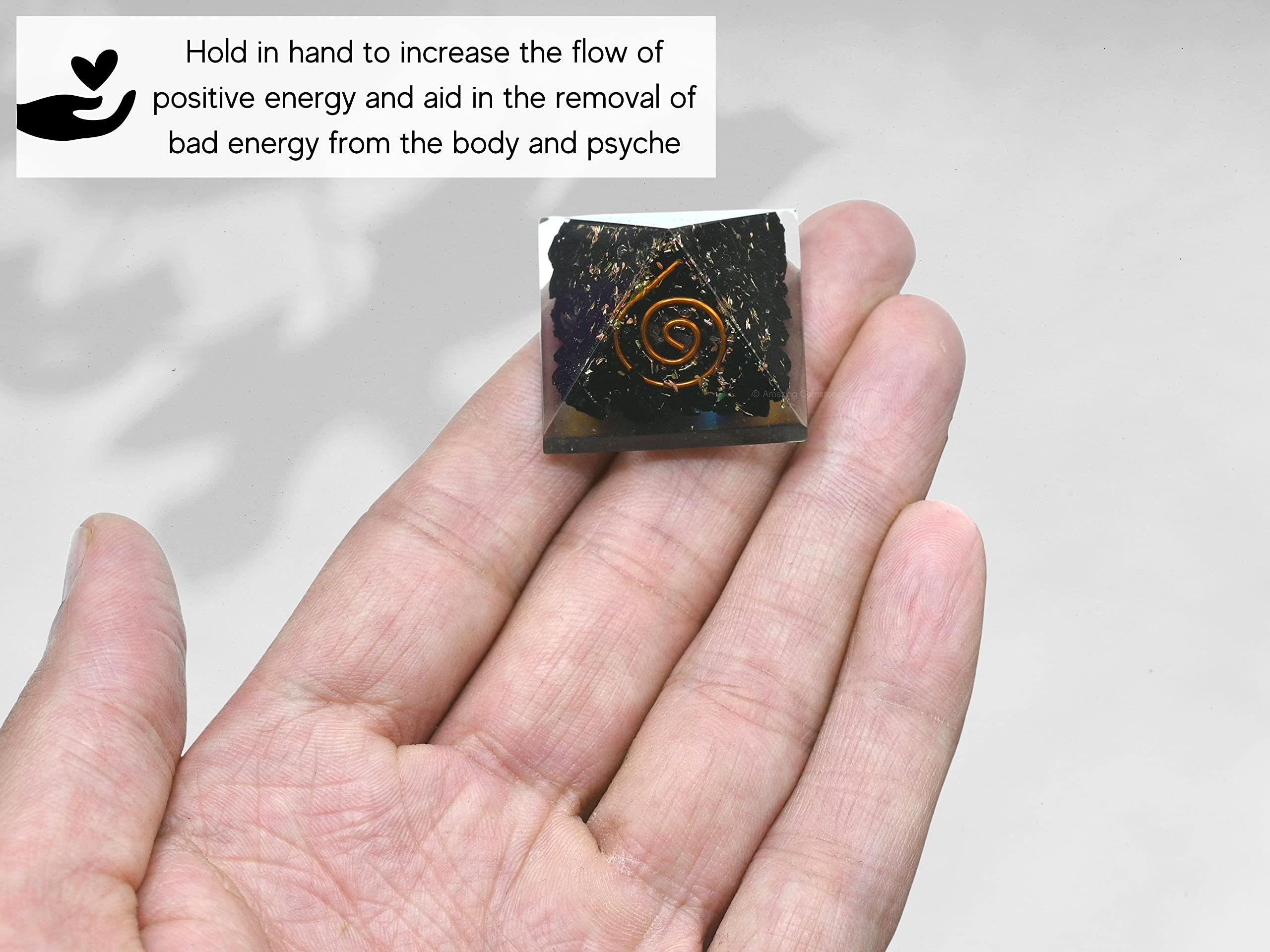 Amazing Gemstone black-tourmaline orgone pyramid packaged for gifting and easy display.