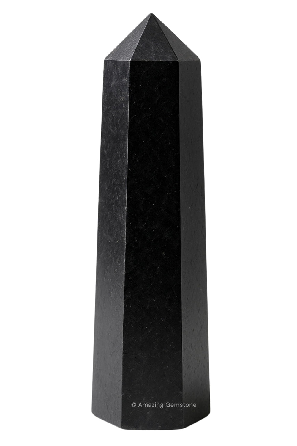Amazing Gemstone Black Tourmaline Tower front view for energy purification and focus.