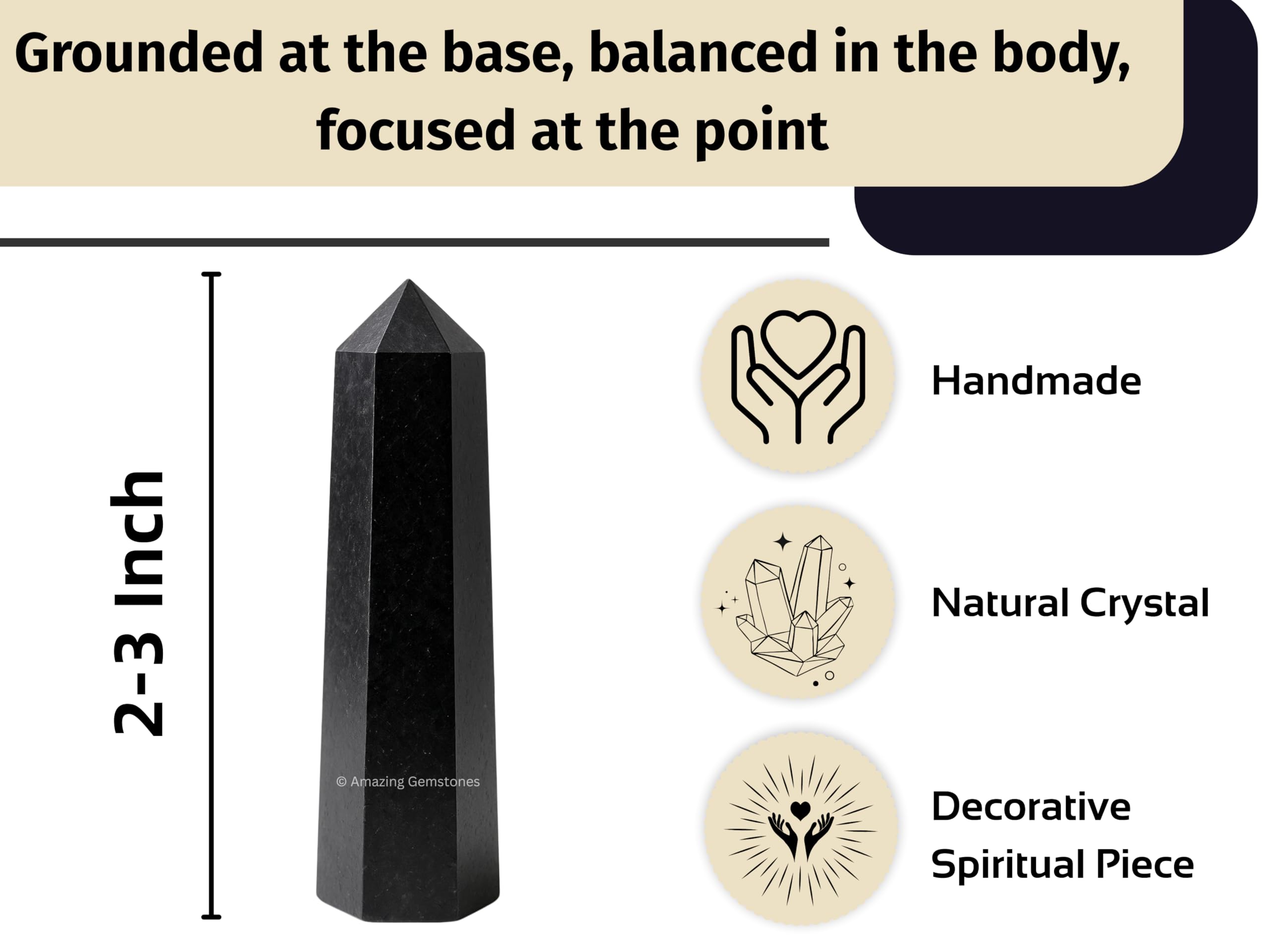 Amazing Gemstone Black Tourmaline Tower in grid, central anchor for crystal layouts.