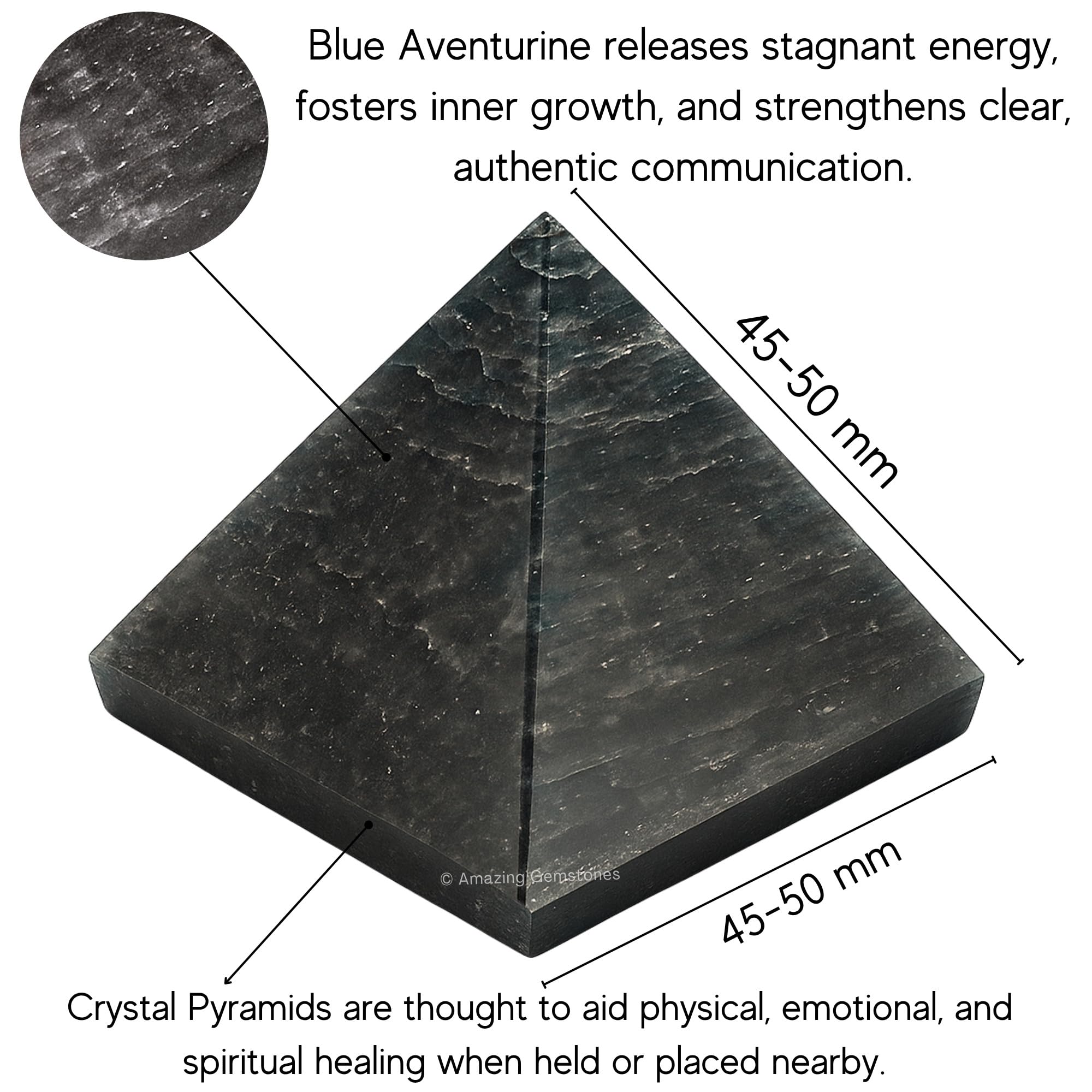 Amazing Gemstone Blue Aventurine Pyramid in gift velvet pouch for desk decor and gifting