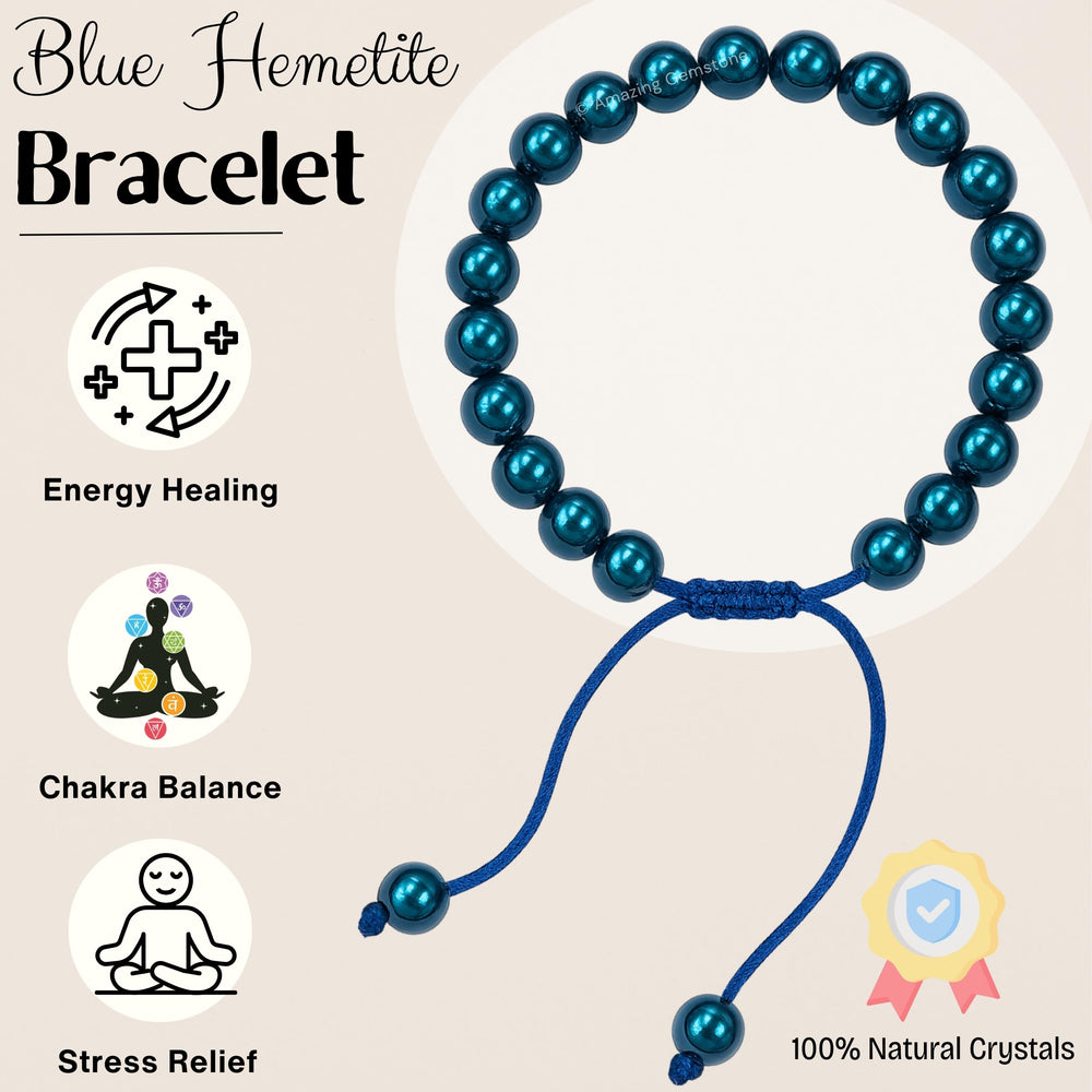 Amazing Gemstone Blue Hematite bracelet with adjustable band for a comfortable fit.