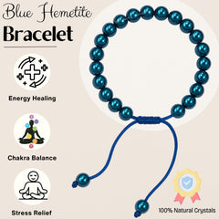Amazing Gemstone Blue Hematite bracelet with adjustable band for a comfortable fit.