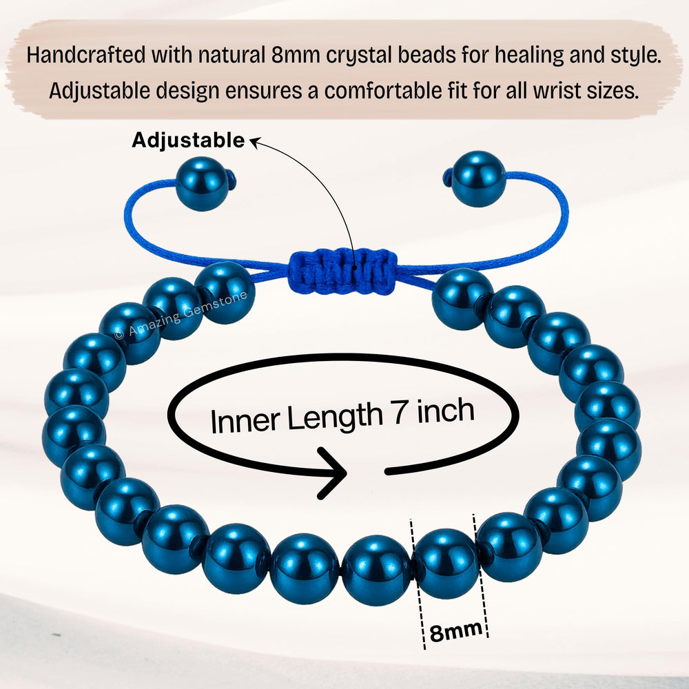 Amazing Gemstone Blue Hematite bracelet 8mm beads for a calm, balanced look.