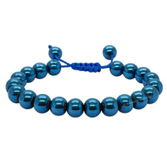 Amazing Gemstone Blue Hematite bracelet on wrist shows versatile style for all genders.