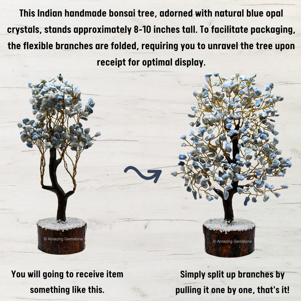 Amazing Gemstone Blue Opal Crystal Tree of Life sits elegantly as a desk accessory.
