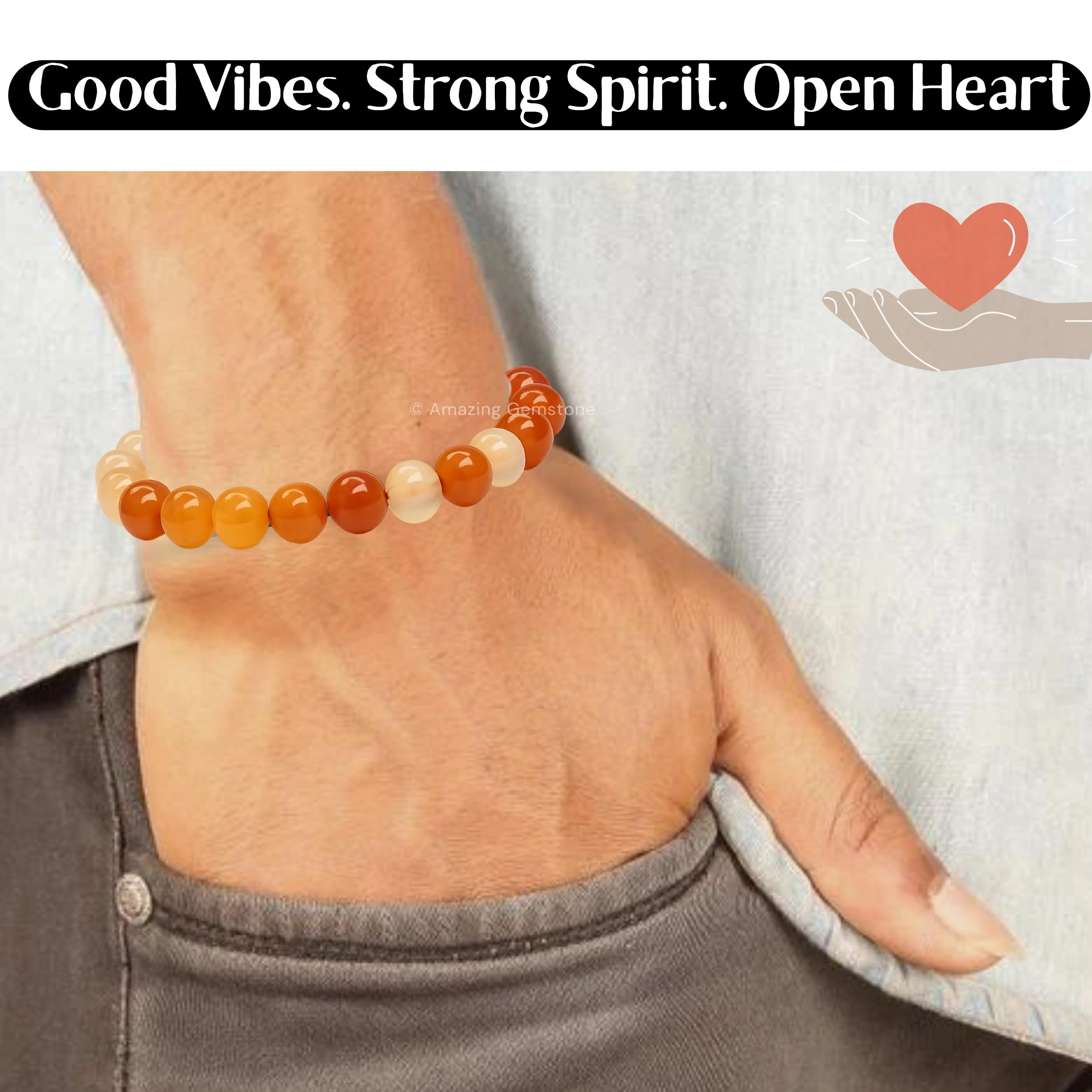 Adjustable-fit Amazing Gemstone Carnelian Bracelet on wrist.