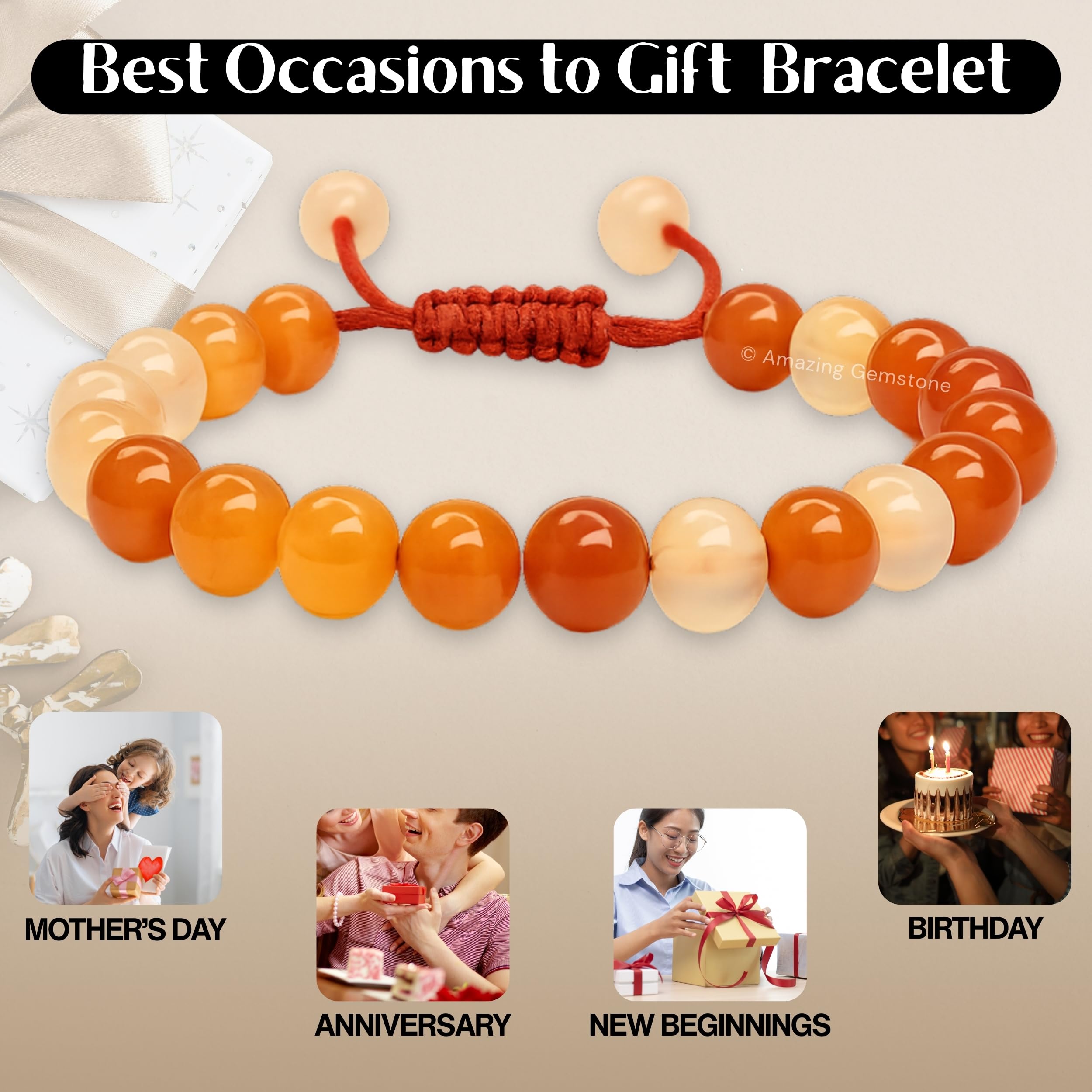 Amazing Gemstone Carnelian Bracelet on display, vivid color and texture.