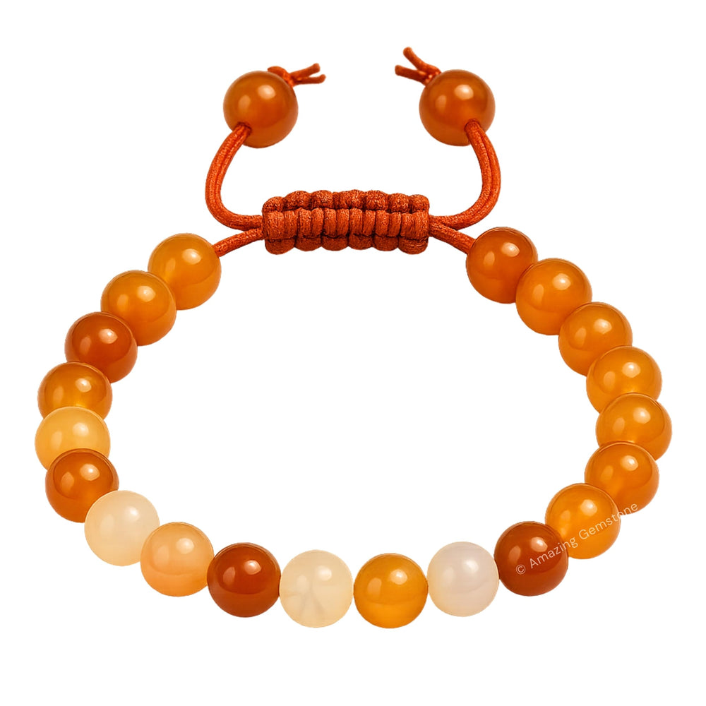 Amazing Gemstone Carnelian Bracelet wrist model, showing adjustable fit.