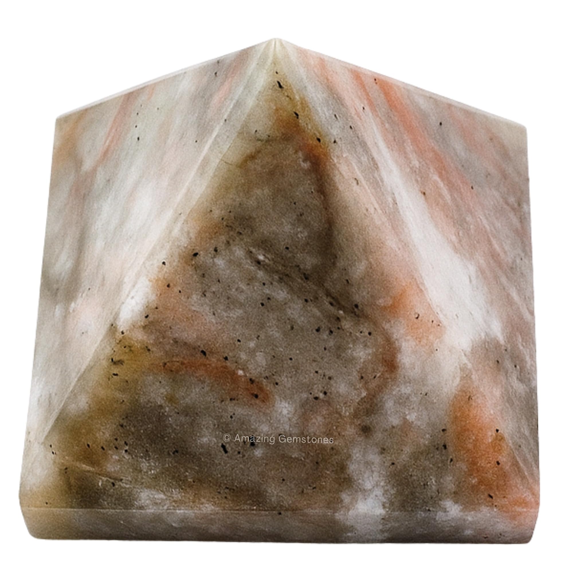 Amazing Gemstone Chrysoberyl Cats Eye Pyramid side view highlights chakra balancing potential.