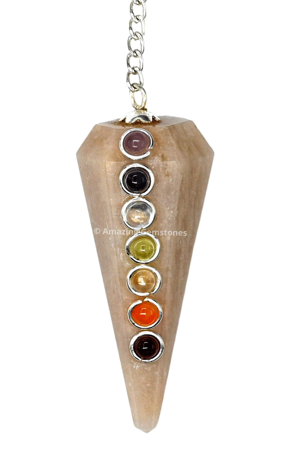 Amazing Gemstone cream moonstone pendulum with hexagonal facets for divination and focus.