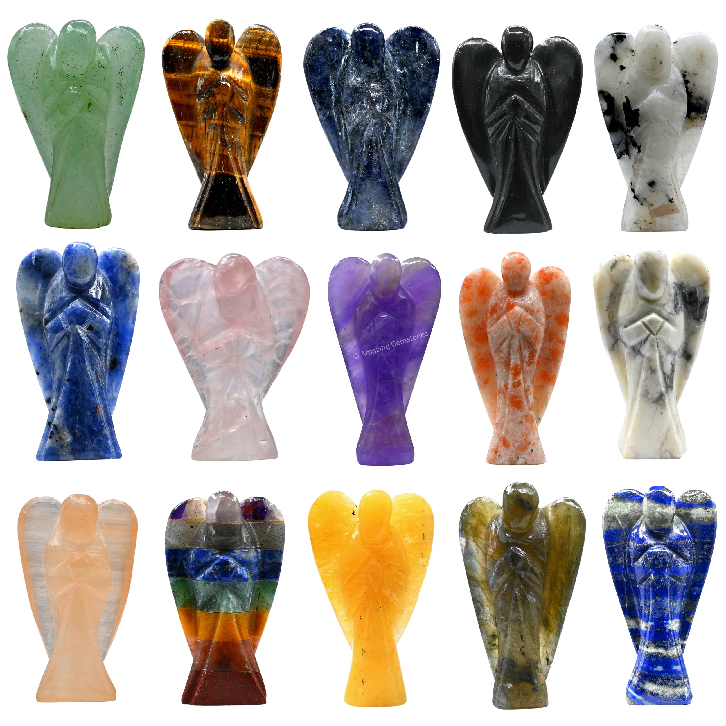 Amazing Gemstone crystal angel figurine pack of 5 for meditation and protection ambiance.