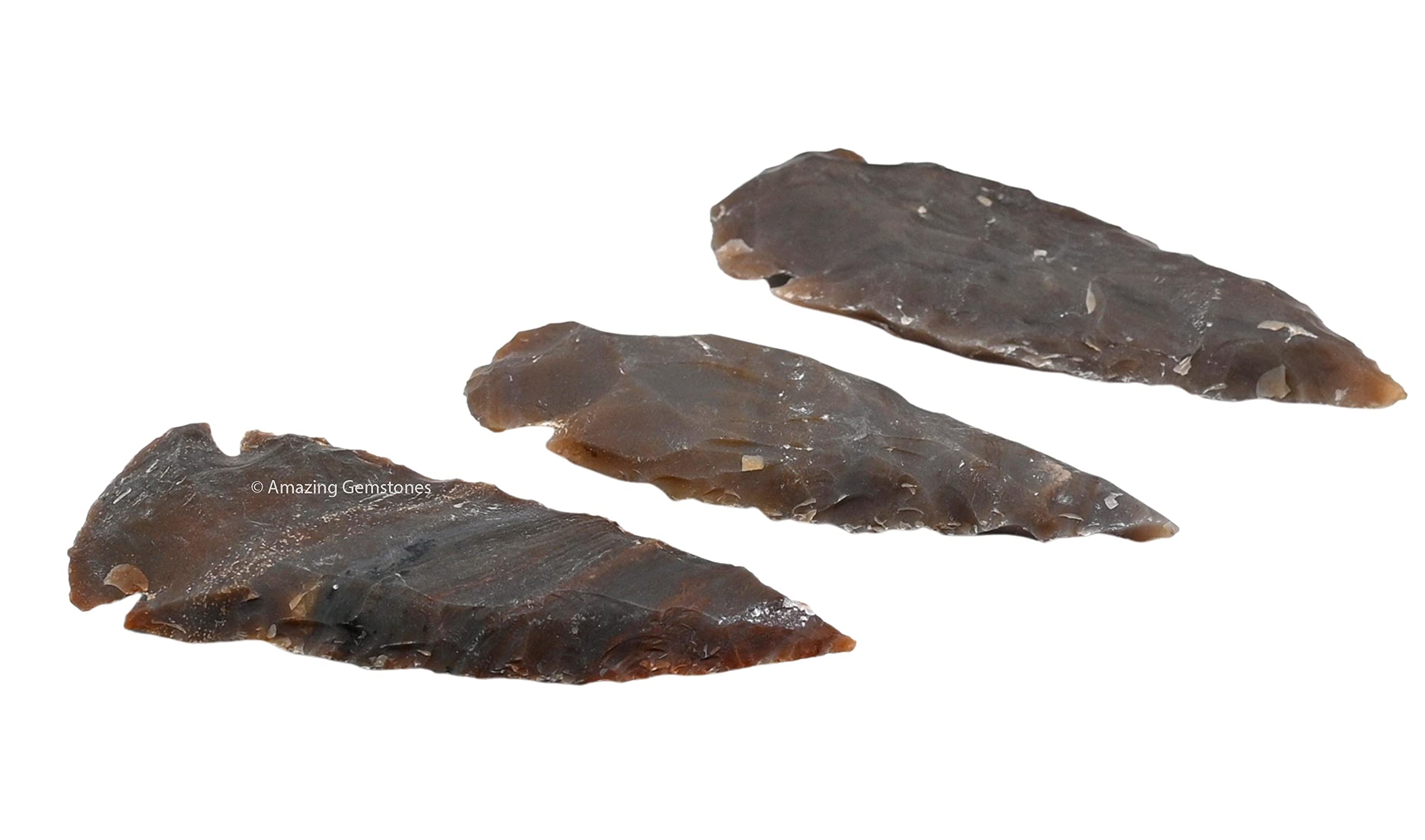 Three piece set of Amazing Gemstone Fancy Jasper arrowheads in velvet bag