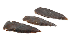 Three piece set of Amazing Gemstone Fancy Jasper arrowheads in velvet bag