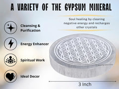 Amazing Gemstone flower-of-life detail on selenite plate elevates home decor and focus