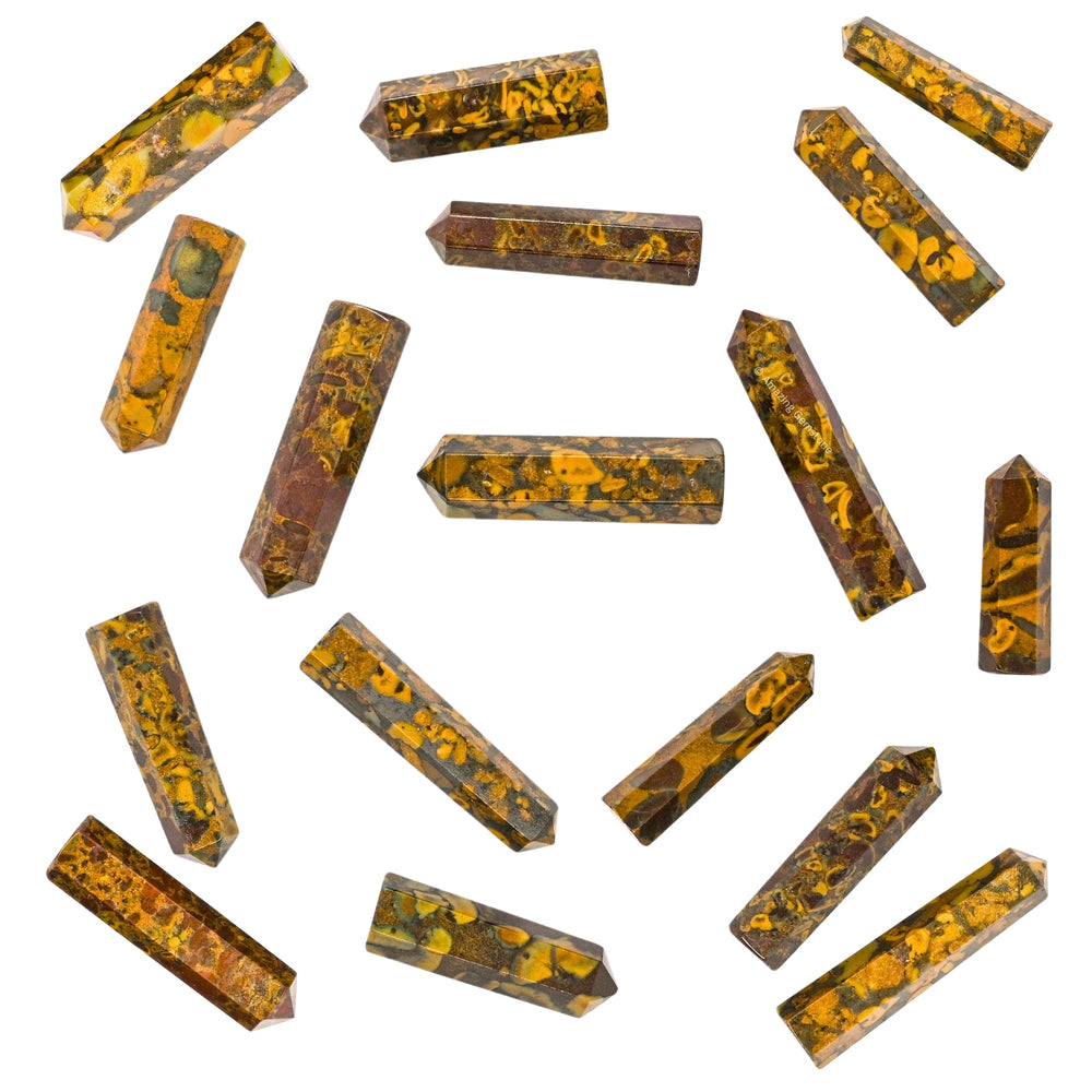 Amazing Gemstone Fruit Jasper points arranged for crystal grid use and mindful energy.