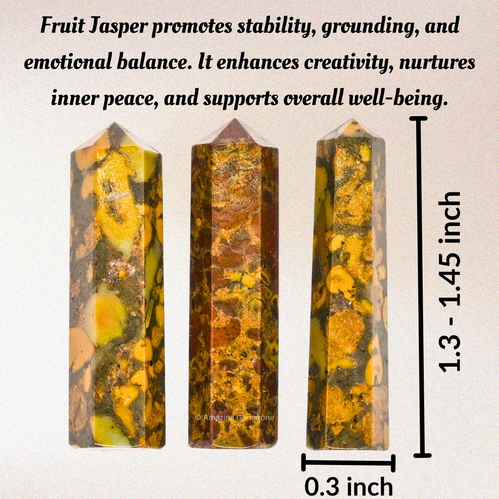 Amazing Gemstone Fruit Jasper point in close-up hexagonal facets.
