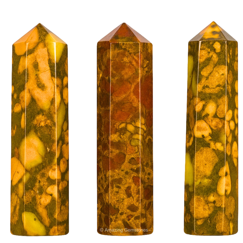 Amazing Gemstone Fruit Jasper crystal point in velvet pouch, ideal for beginner meditation and gifting.