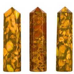 Amazing Gemstone Fruit Jasper crystal point in velvet pouch, ideal for beginner meditation and gifting.