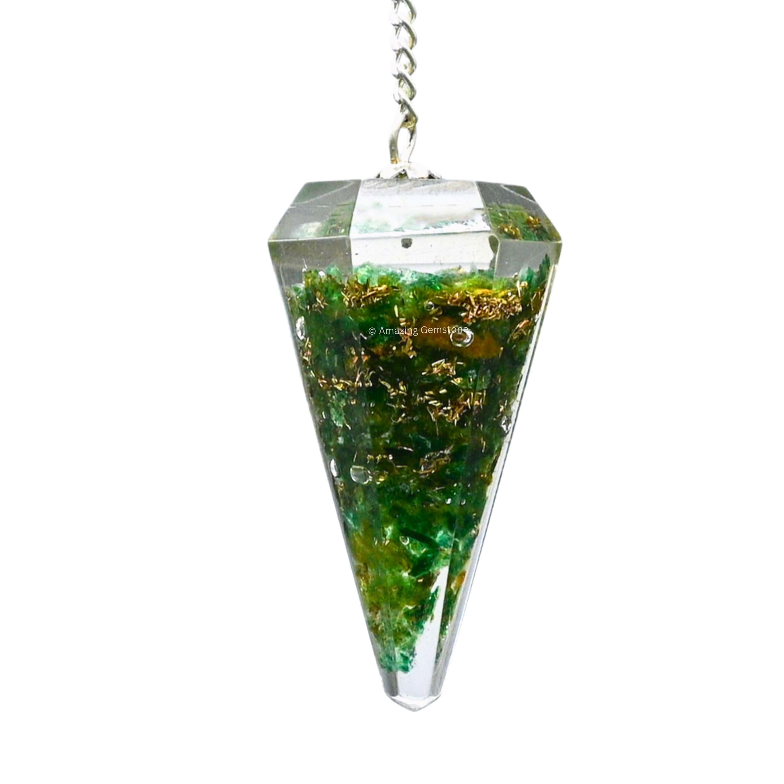 Amazing Gemstone green aventurine orgone pendulum with hexagonal facets for precise divination