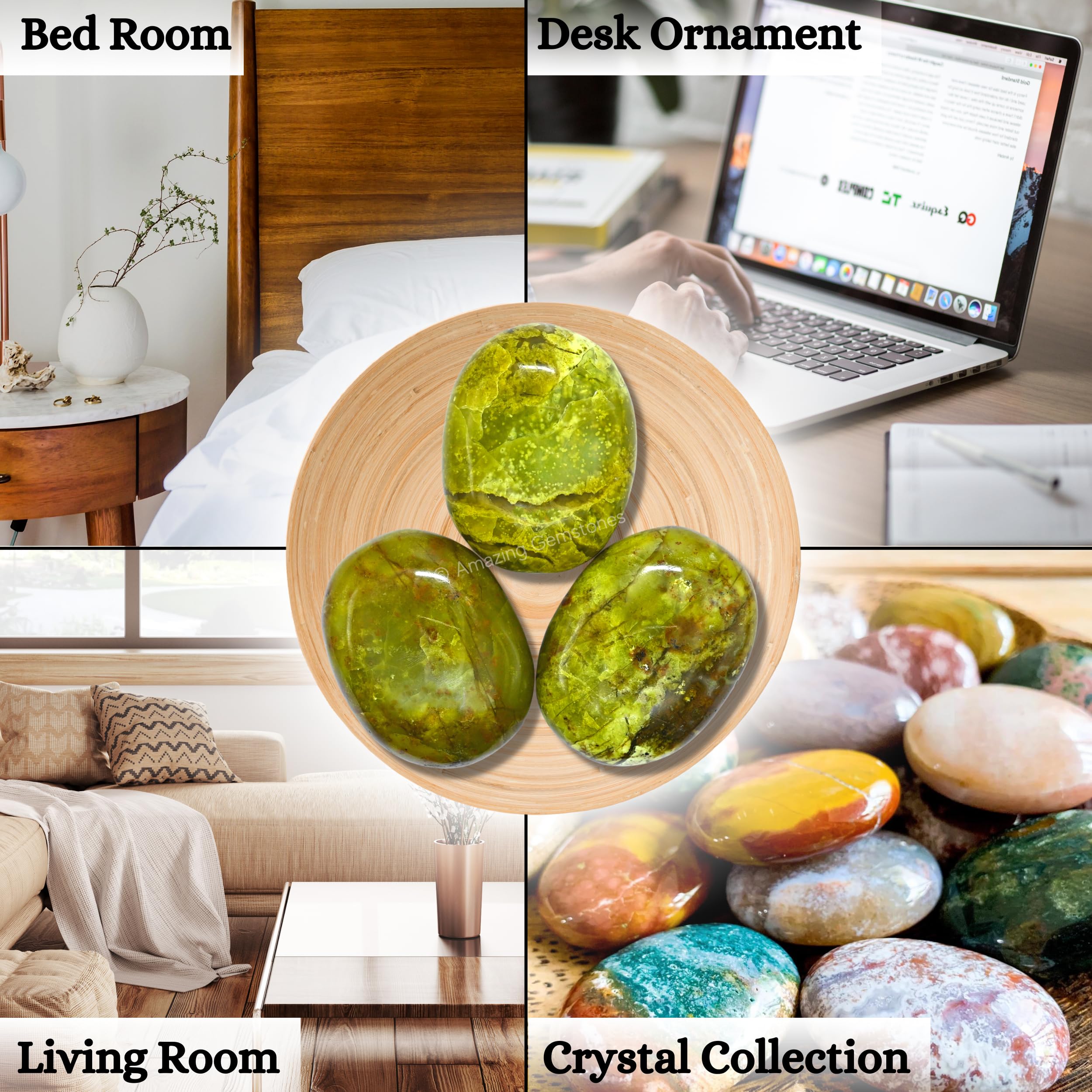 Amazing Gemstone Green Opal Palm Stone displayed as decorative crystal decor