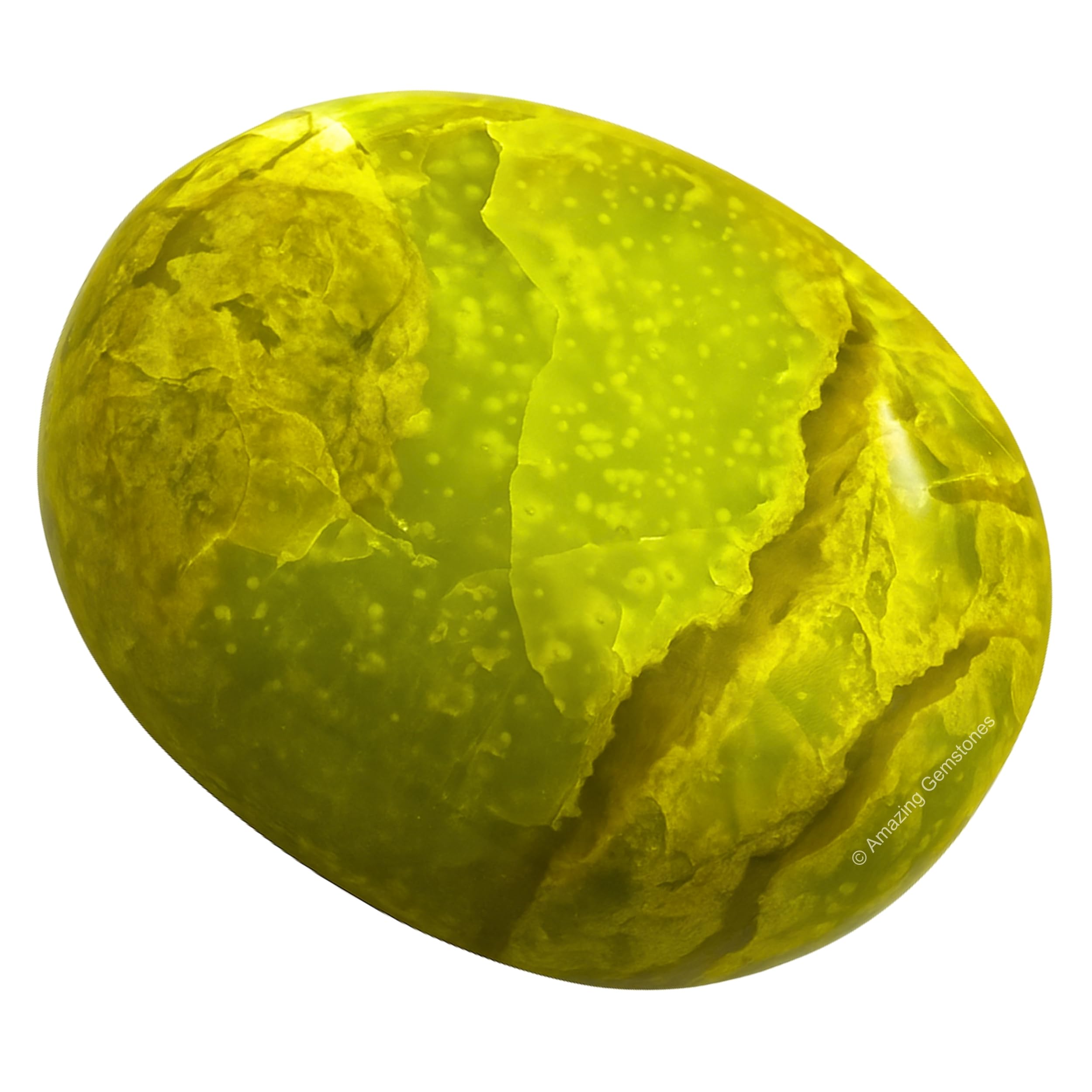Amazing Gemstone Green Opal Palm Stone held in hand for grounding and focus