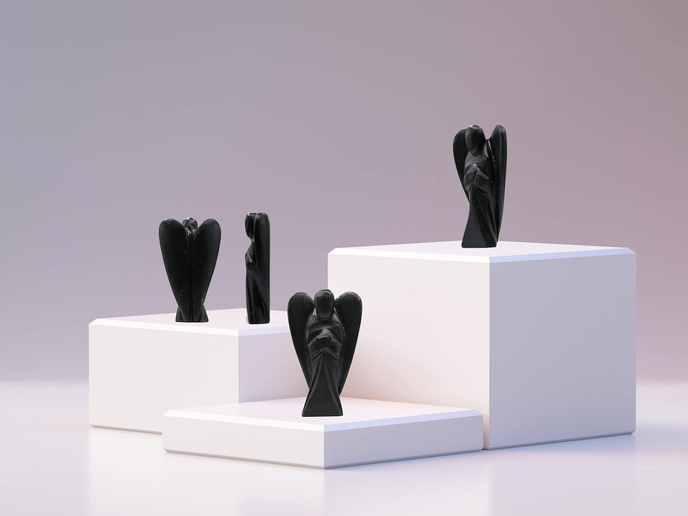 Amazing Gemstone hand-carved shungite angel with natural stone detail