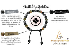 Amazing Gemstone Health Bracelet hematite beads close-up for calming energy