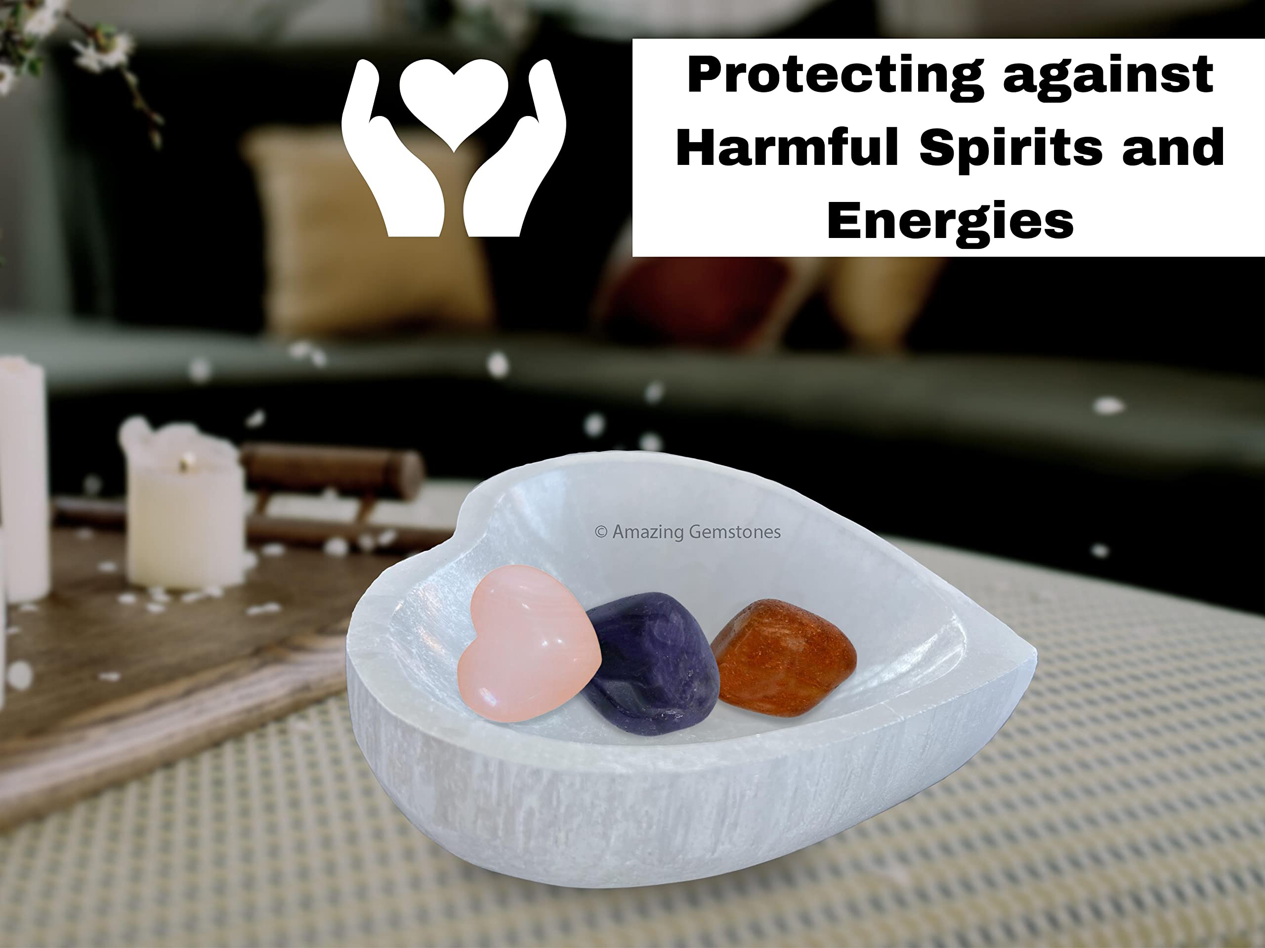 Amazing Gemstone Heart Selenite Bowl includes authentic certificate