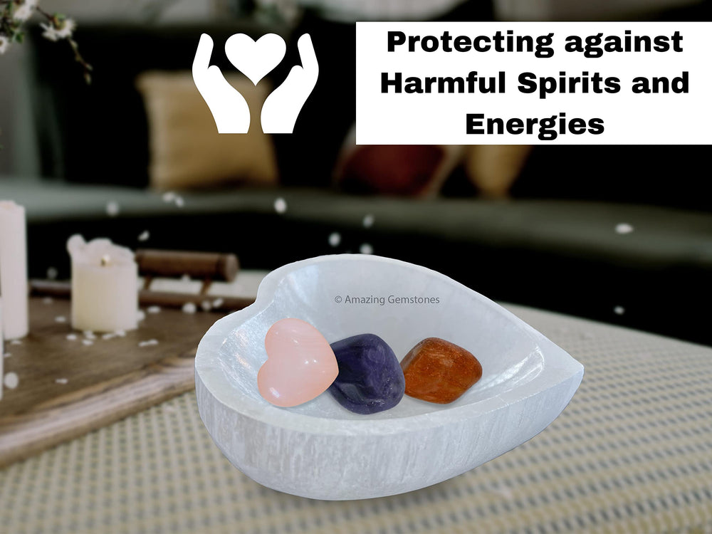 Amazing Gemstone Heart Selenite Bowl includes authentic certificate