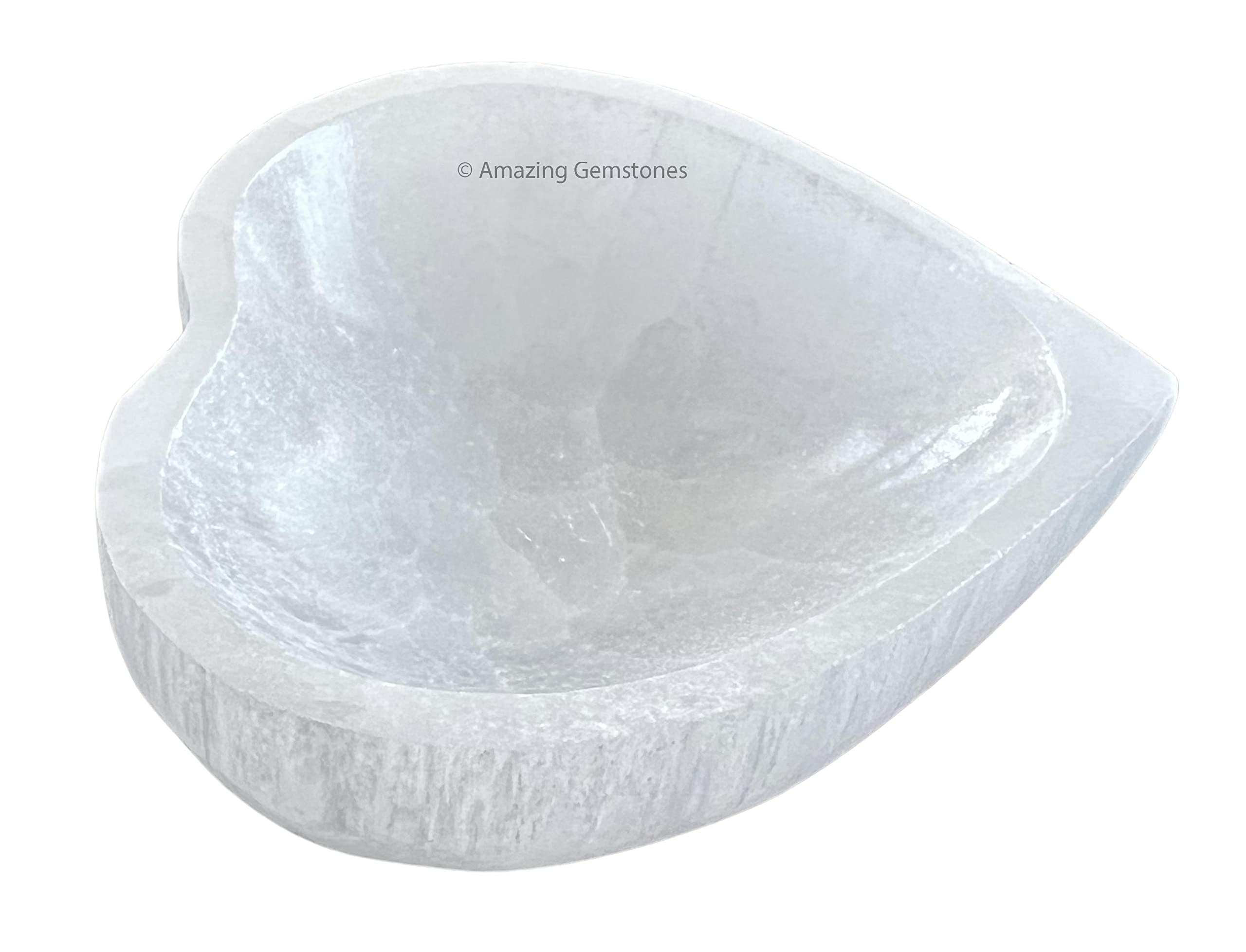 Amazing Gemstone Heart Selenite Bowl, heart-shape closeup for crystal cleansing