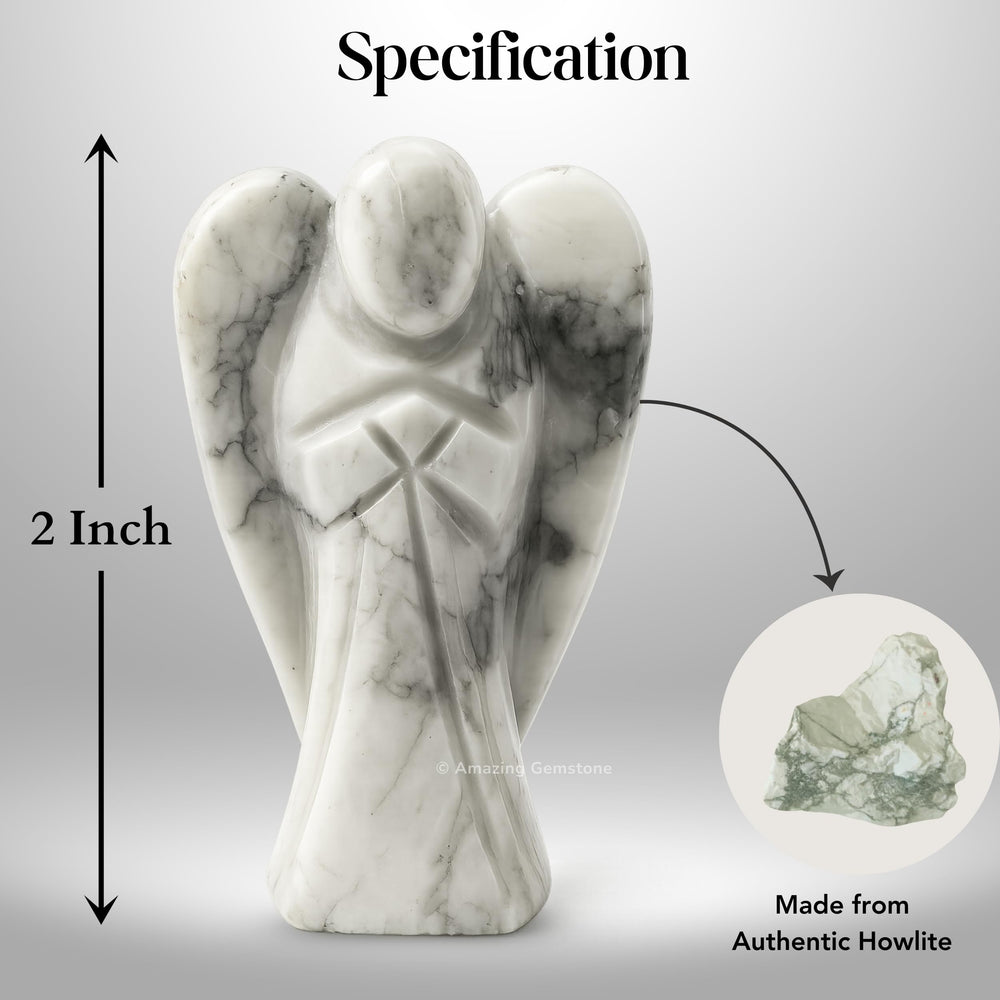 Amazing Gemstone Howlite Angel hand-held statue showing size and craftsmanship.